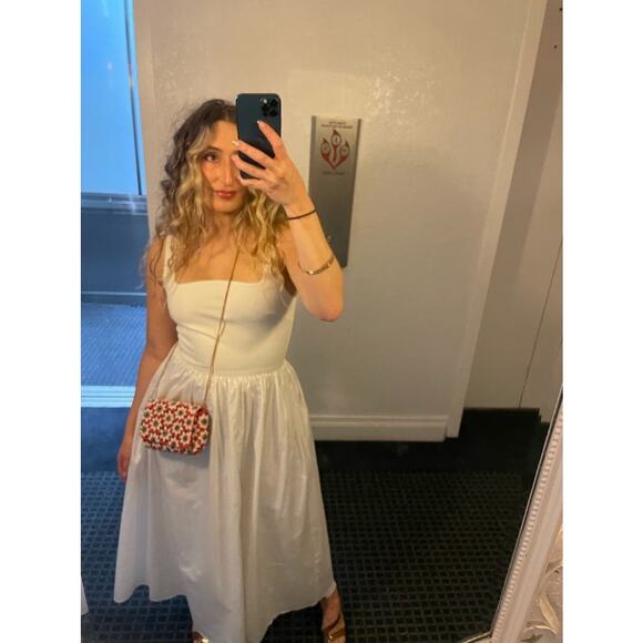 RUE SOPHIE Off White Square Neckline Flowy Skirt Midi Dress Size Extra Small - Picture 13 of 14